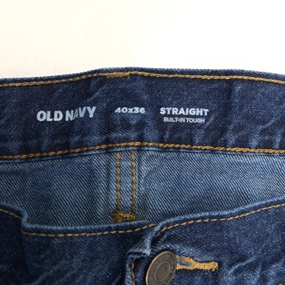Old Navy Straight Leg Distressed Raw Hem Men's size 40x36 Dark‎ Blue Denim Jean